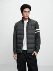 Men's Knit-Panel Lightweight Stand-Collar Goose Down Jacket