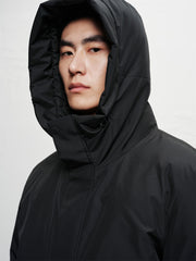 Men's Water-Repellent Hooded Mid-Length Down Jacket