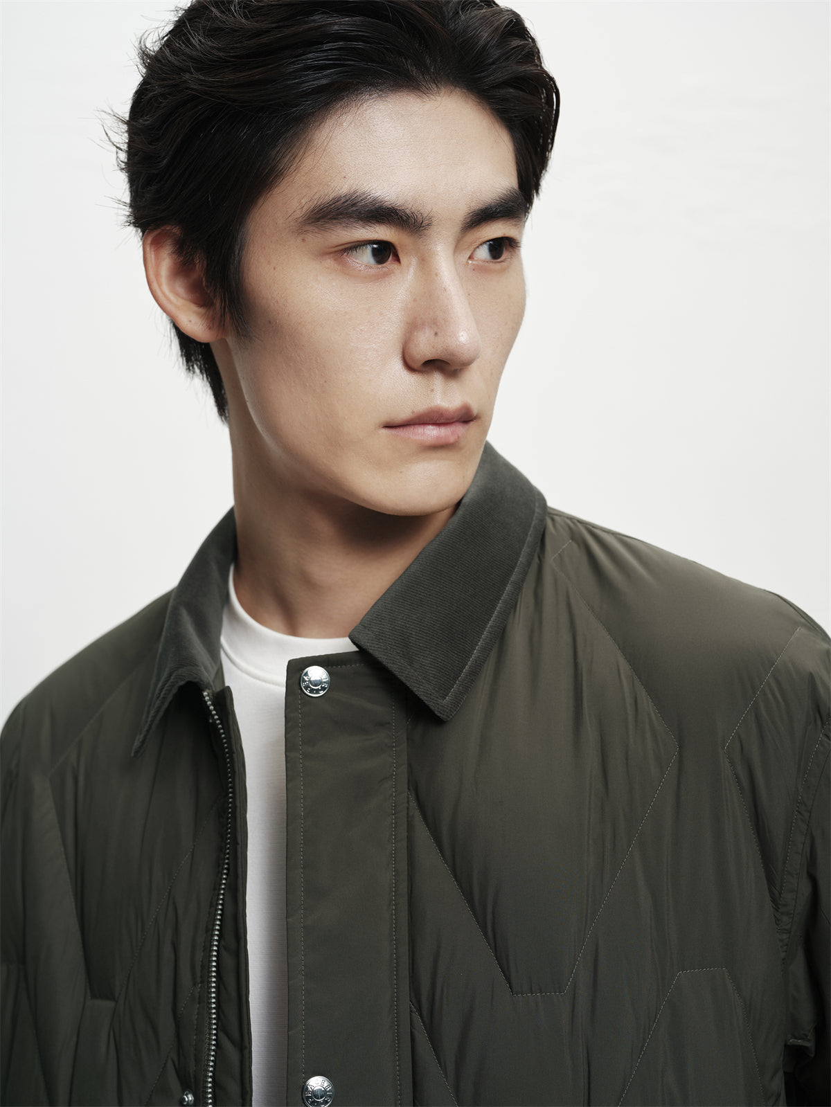 Men's Brown Down Jacket with Corduroy Collar