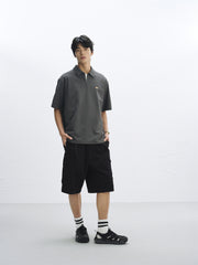Men's Waffle-Knit Polo Shirt with Label