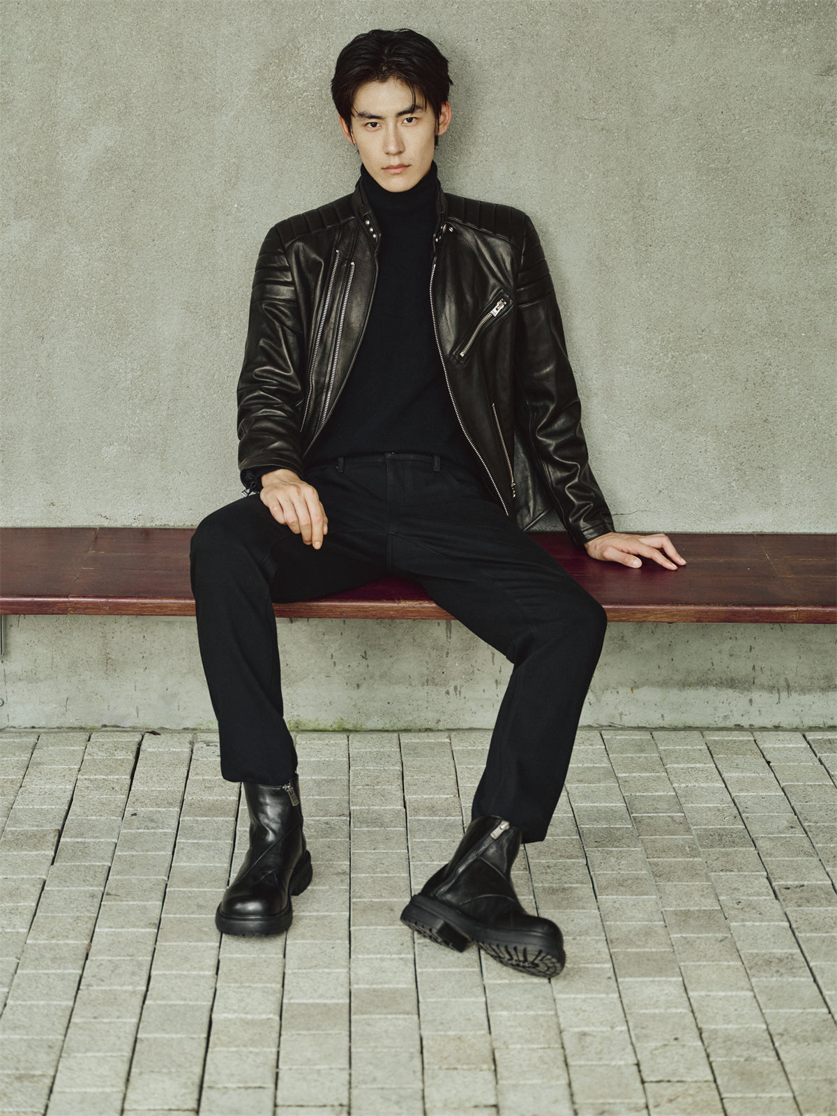 Men's Zip-Detail Moto Leather Jacket