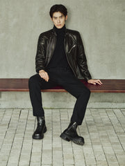 Men's Zip-Detail Moto Leather Jacket