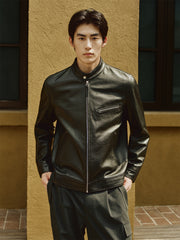 Men's Stand-Collar Moto Leather Jacket
