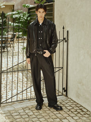 Men's Waxed Leather Bomber Jacket