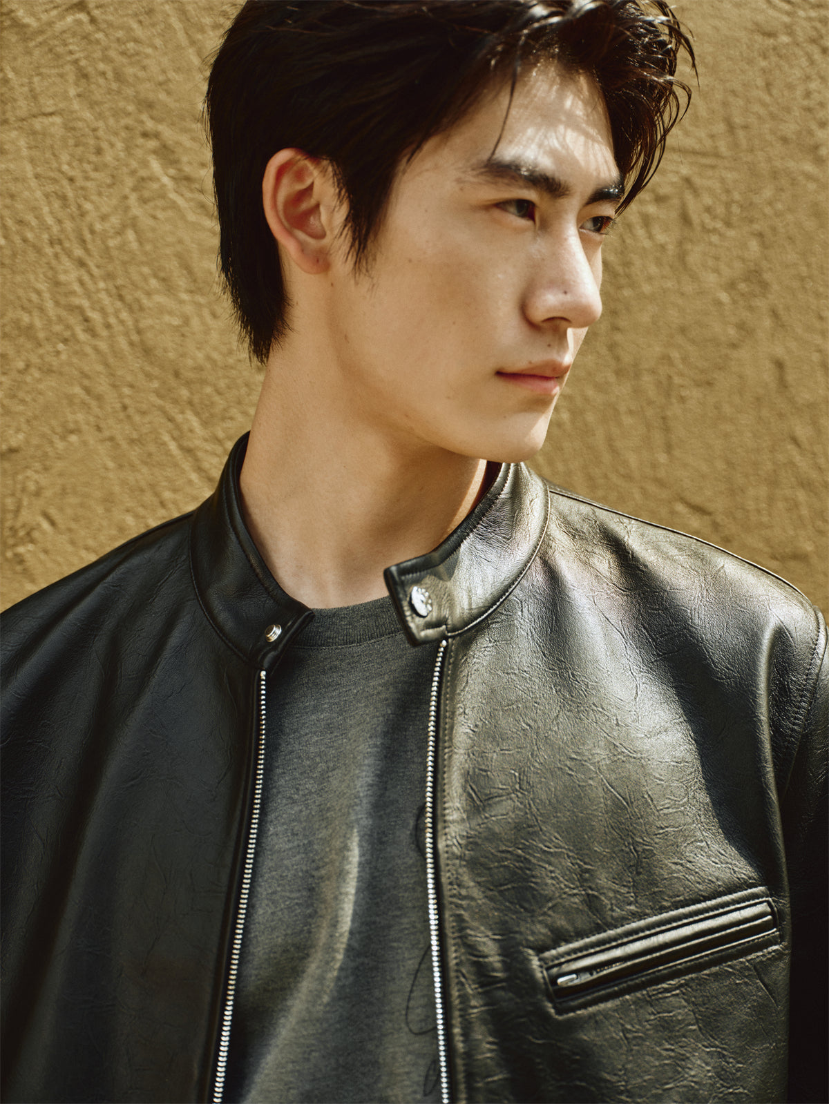 Men's Stand-Collar Moto Leather Jacket