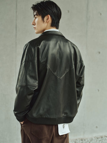 Men's Brown Stand-Collar Leather Jacket