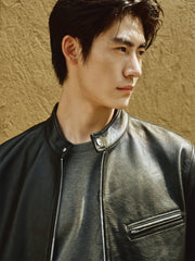 Men's Stand-Collar Moto Leather Jacket