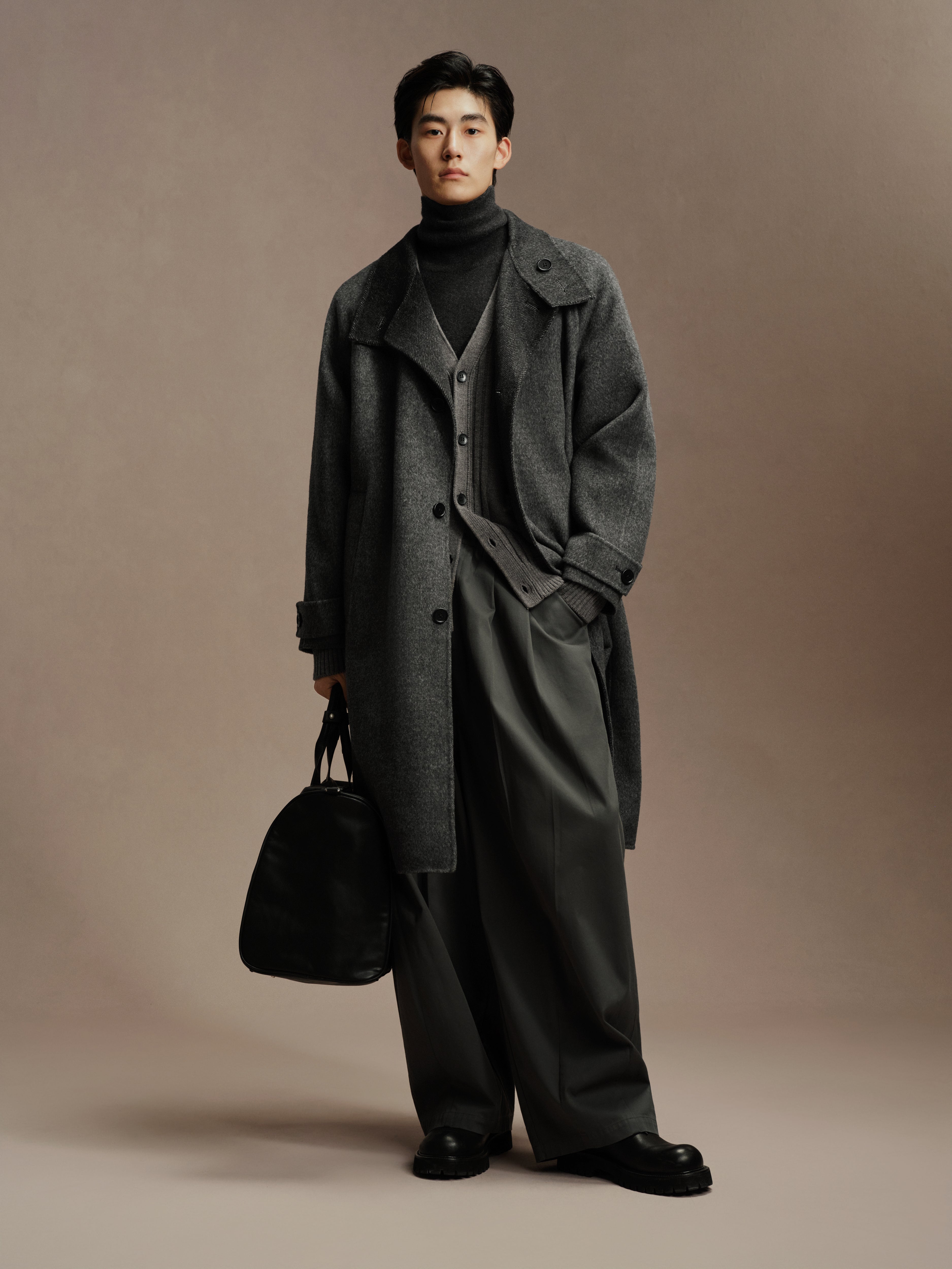 Men's Stand Collar Double-Faced Wool Coat