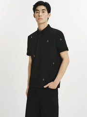 Men's Slim Cooling Polo Shirt with Gold Thread Embroidery