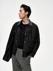 Men's Barn-Inspired Denim Jacket with PU Collar