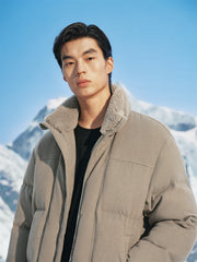 Men's Short Puffer Jacket with Faux Fur Collar