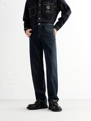 Men's Topstitched Washed Straight-Leg Jeans