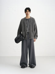 Men's Brushed Knit Cardigan with Dog Embroidery