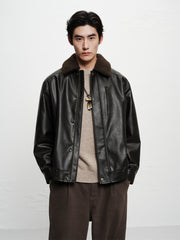 Men's PU Padded Jacket with Faux Fur Collar