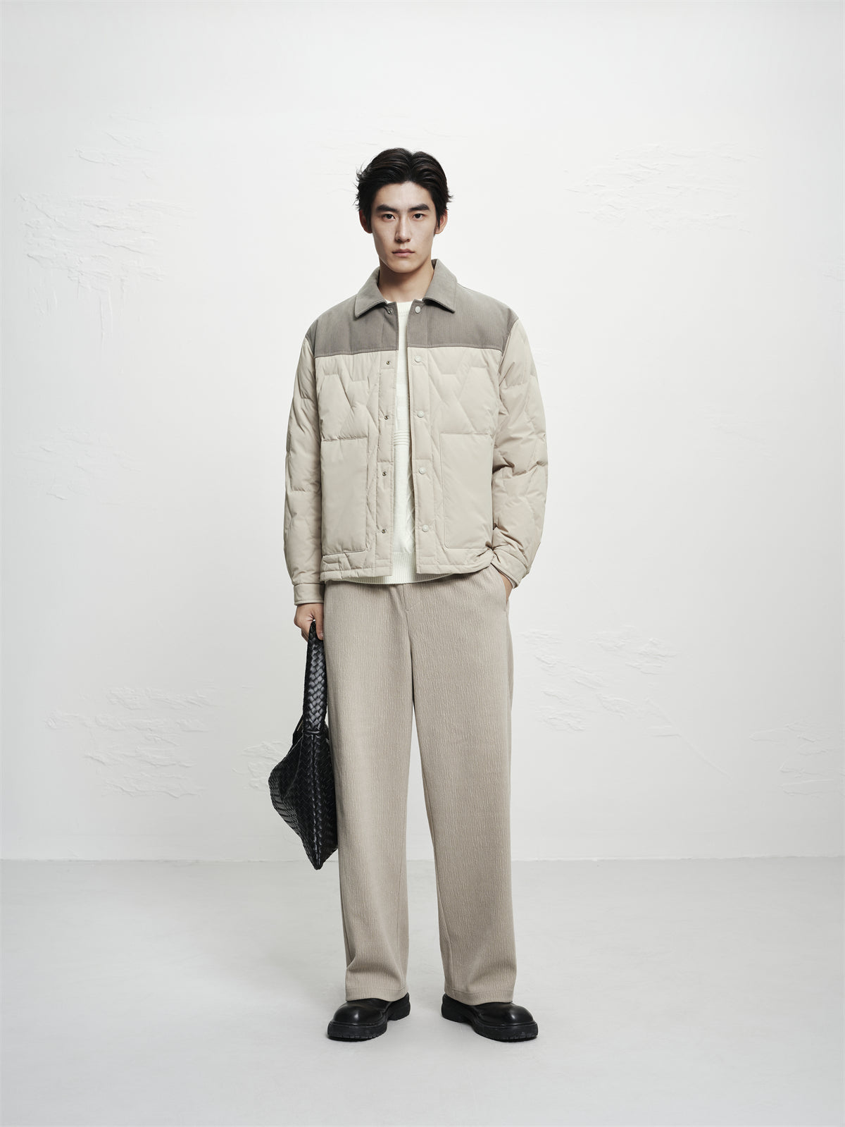 Men's Down Jacket with Corduroy Panels