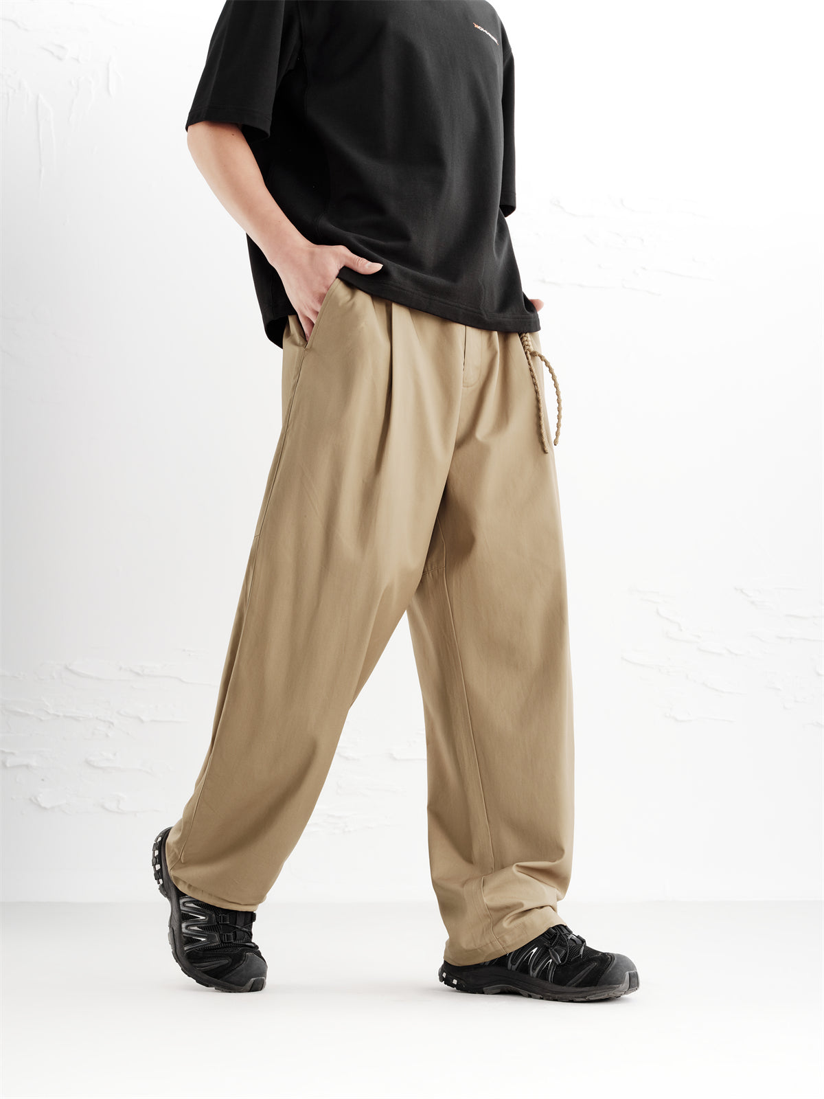 Men's Khaki Modal Wide-Leg Pants