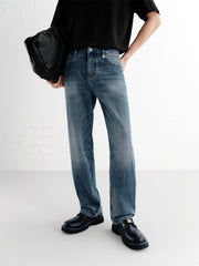 Men's Gradient Whiskered Straight-Leg Jeans
