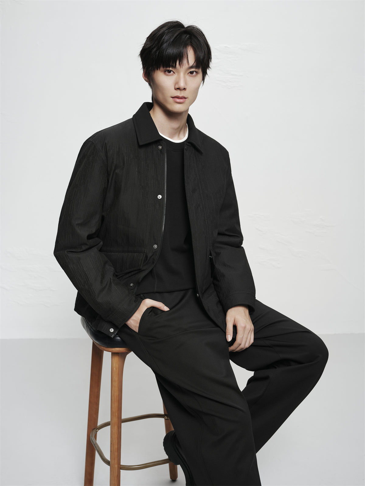 Men's Allover Black Tonal Jacquard Down Jacket