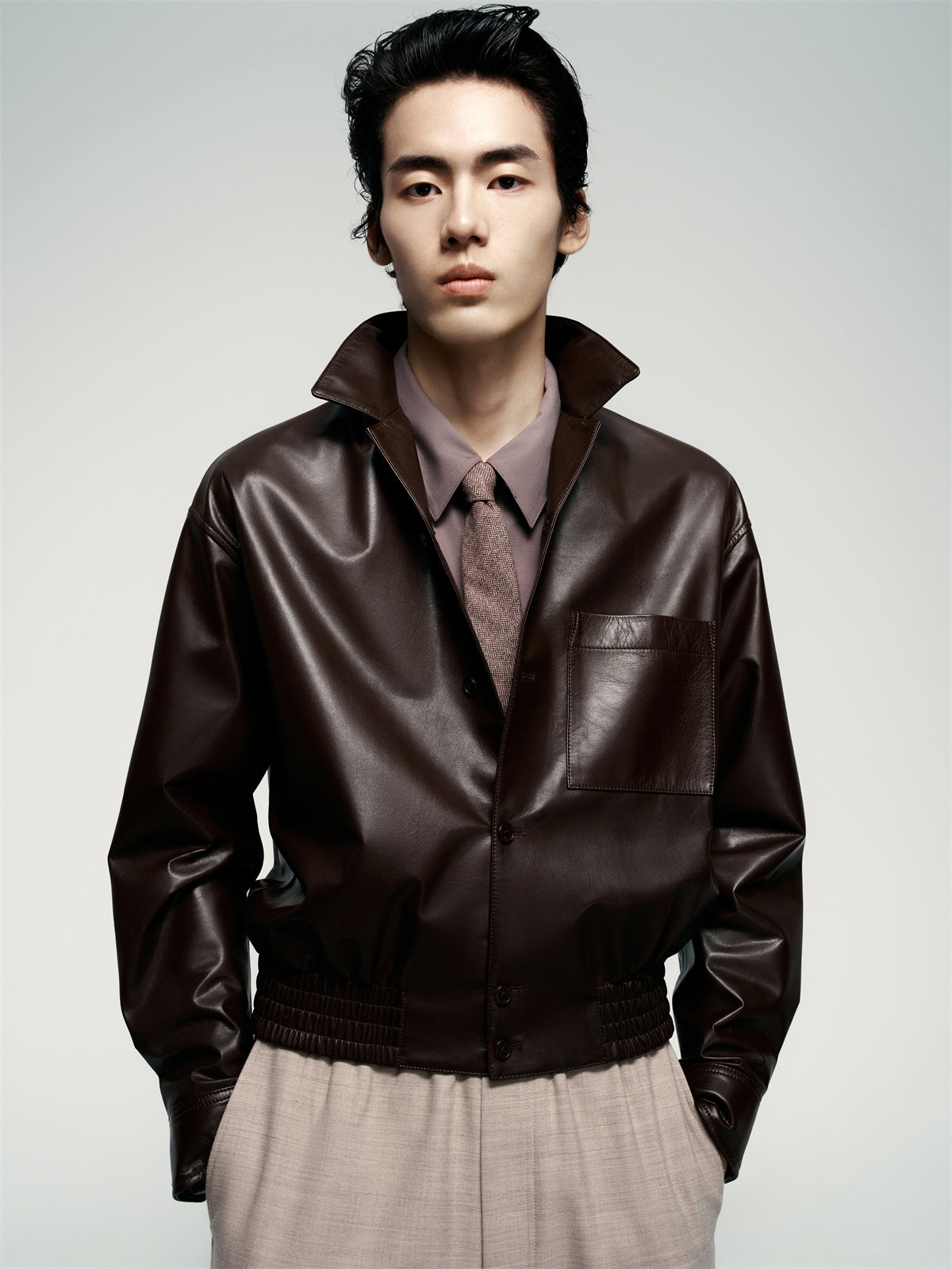 Men's Short Brown Leather Jacket