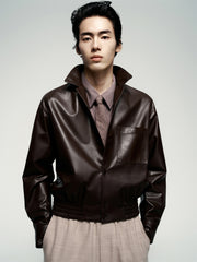 Men's Short Brown Leather Jacket