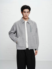 Men's Grey Wool-Blend Textured Jacket