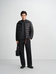 Men's Hooded Goose Down Jacket with Contrast Details