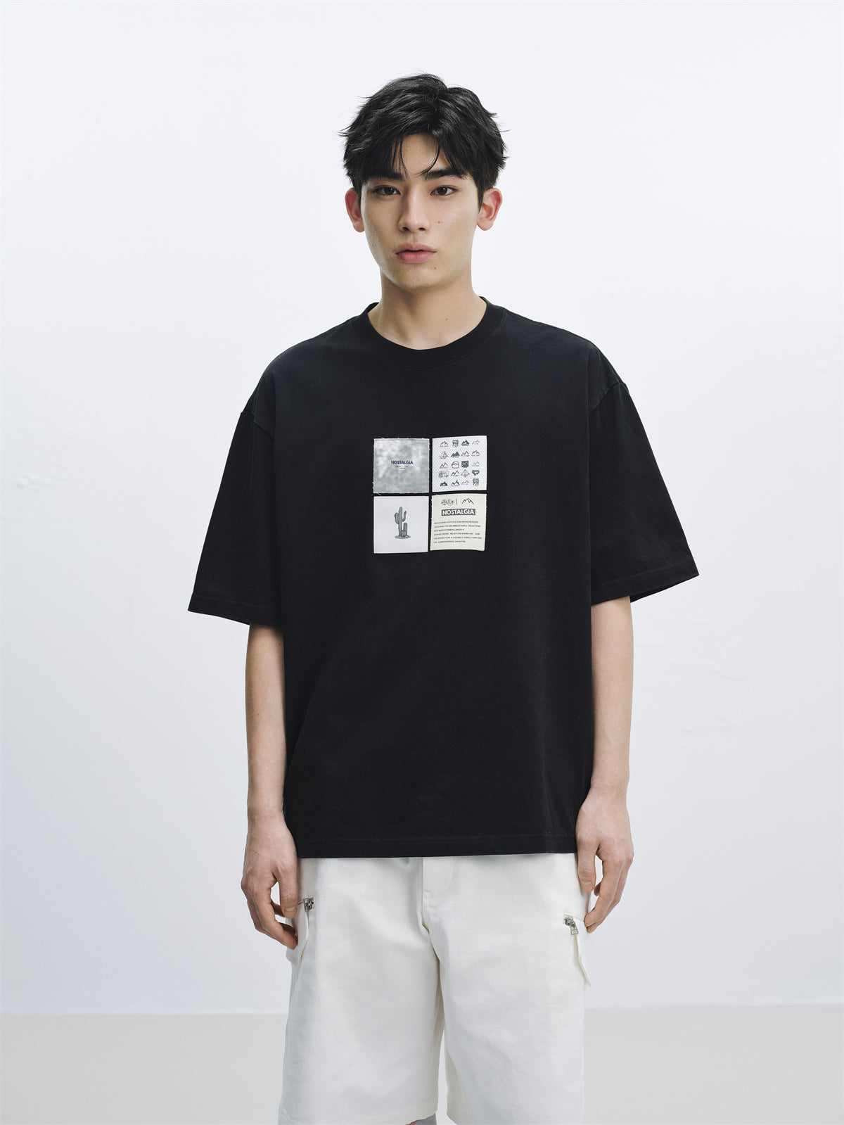 Men's Washed Distressed T-Shirt with Patchwork