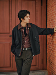 Men's Oversized Utility Jacket with Contrast Collar