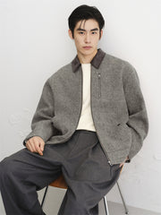 Men's Tweed Tailored Jacket with Faux Suede Collar