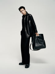 Men's Mid-Length Trench-Style Leather Coat