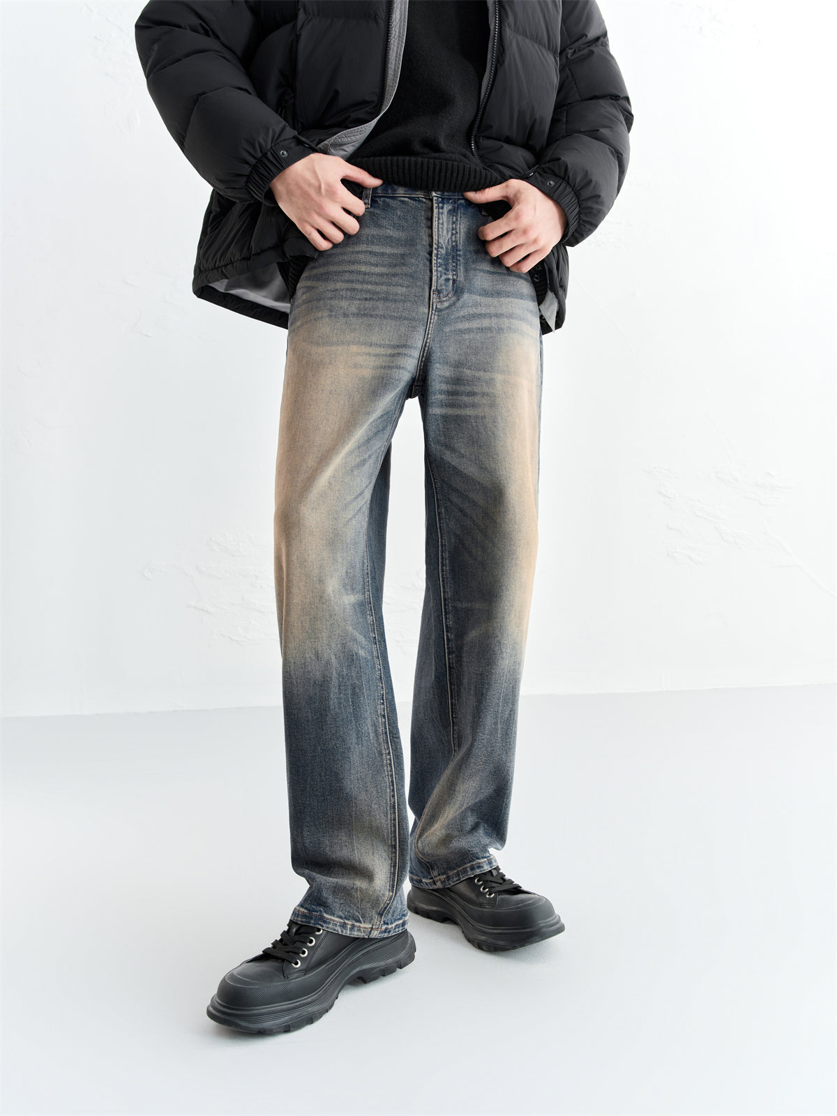 Men's Vintage Contrast Straight Jeans