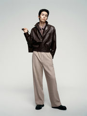 Men's Short Brown Leather Jacket