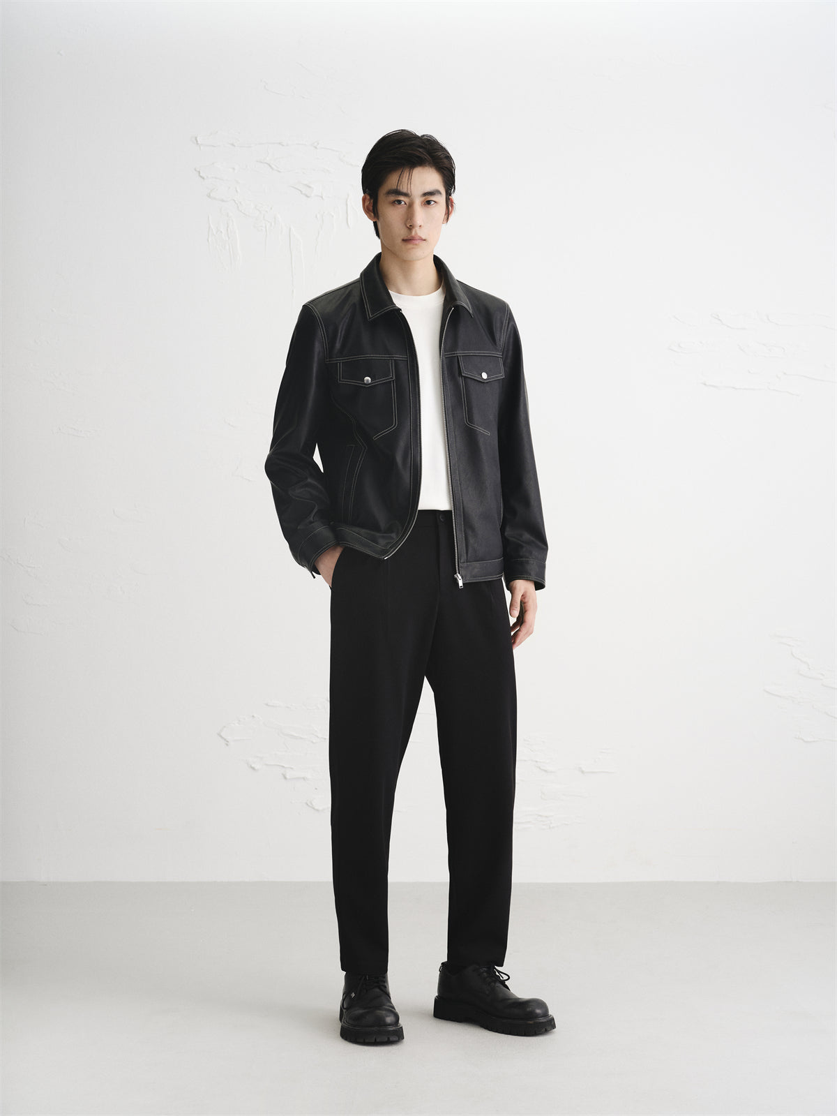Men's Black Suit Pants in 3D Jacquard