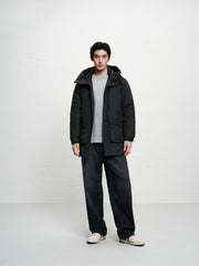 Men's Water-Repellent Hooded Mid-Length Down Jacket