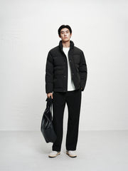 Men's Textured Jacquard Stand-Collar Down Jacket