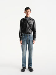 Men's Distressed Tapered Jeans with Pocket Detail