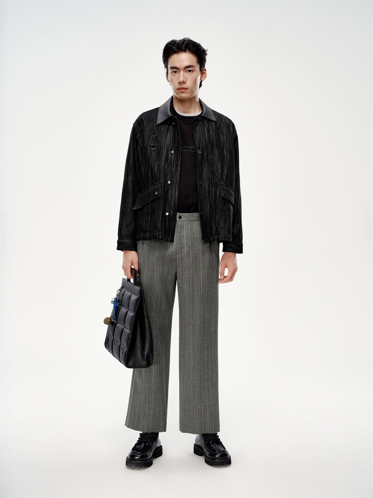 Men's Barn-Inspired Denim Jacket with PU Collar