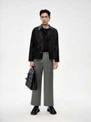 Men's Barn-Inspired Denim Jacket with PU Collar