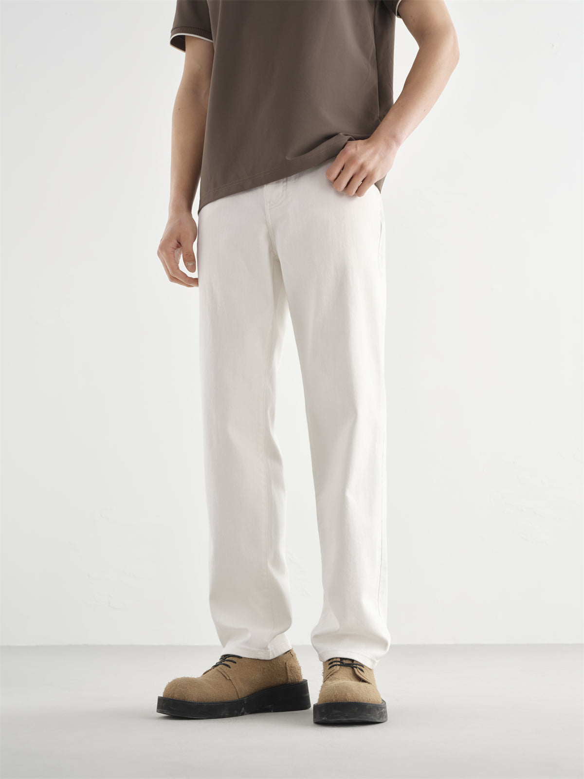 Men's White Basic Washed Jeans