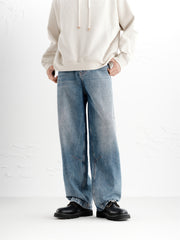 Men's Washed Distressed Wide-Leg Jeans