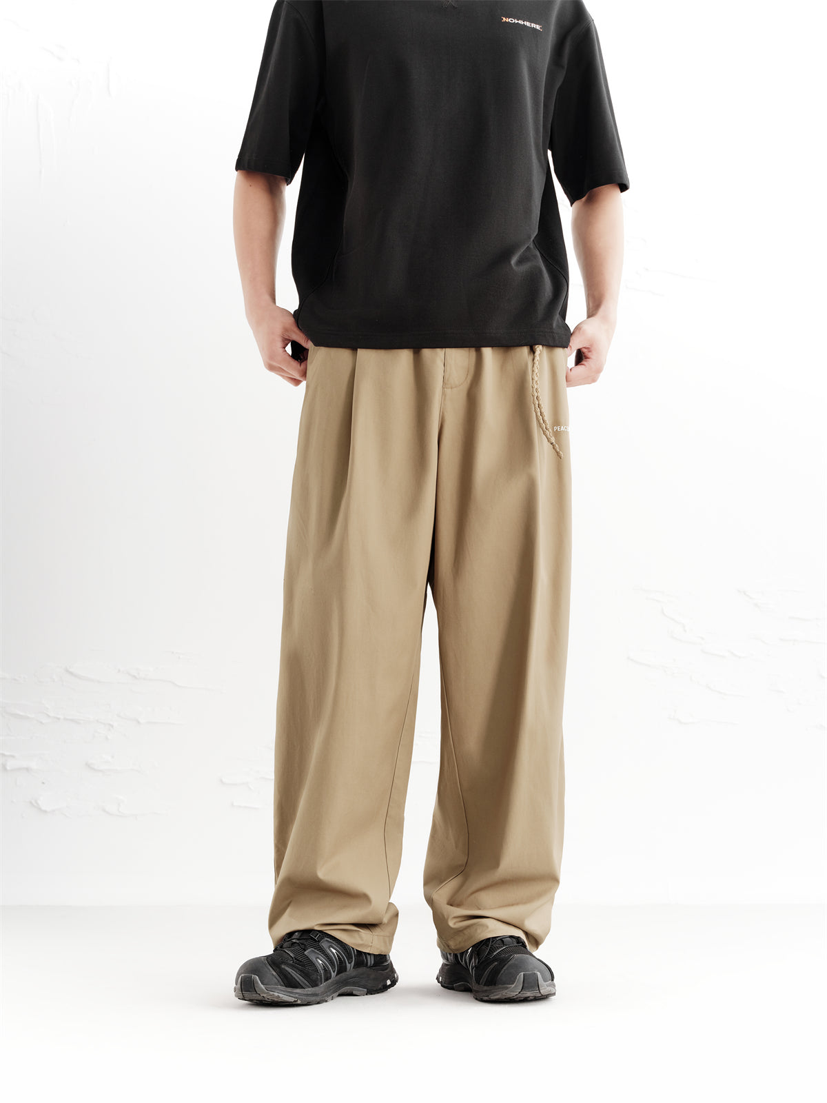 Men's Khaki Modal Wide-Leg Pants