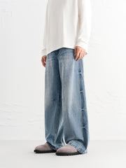 Men's Street-Style Washed Wide-Leg Jeans