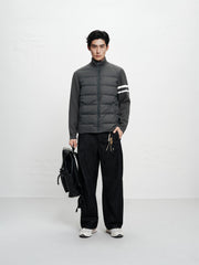 Men's Knit-Panel Lightweight Stand-Collar Goose Down Jacket