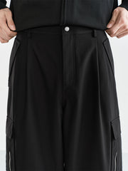 Men's Wide-Leg Cargo Pants with Drawstring Cuffs