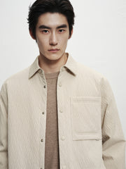 Men's Beige 3D Jacquard Down Shirt Jacket