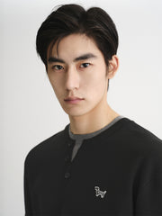 Men's Contrast-Panel Henley Knit Sweater