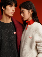 Men's Relaxed Allover Heart Jacquard Sweater