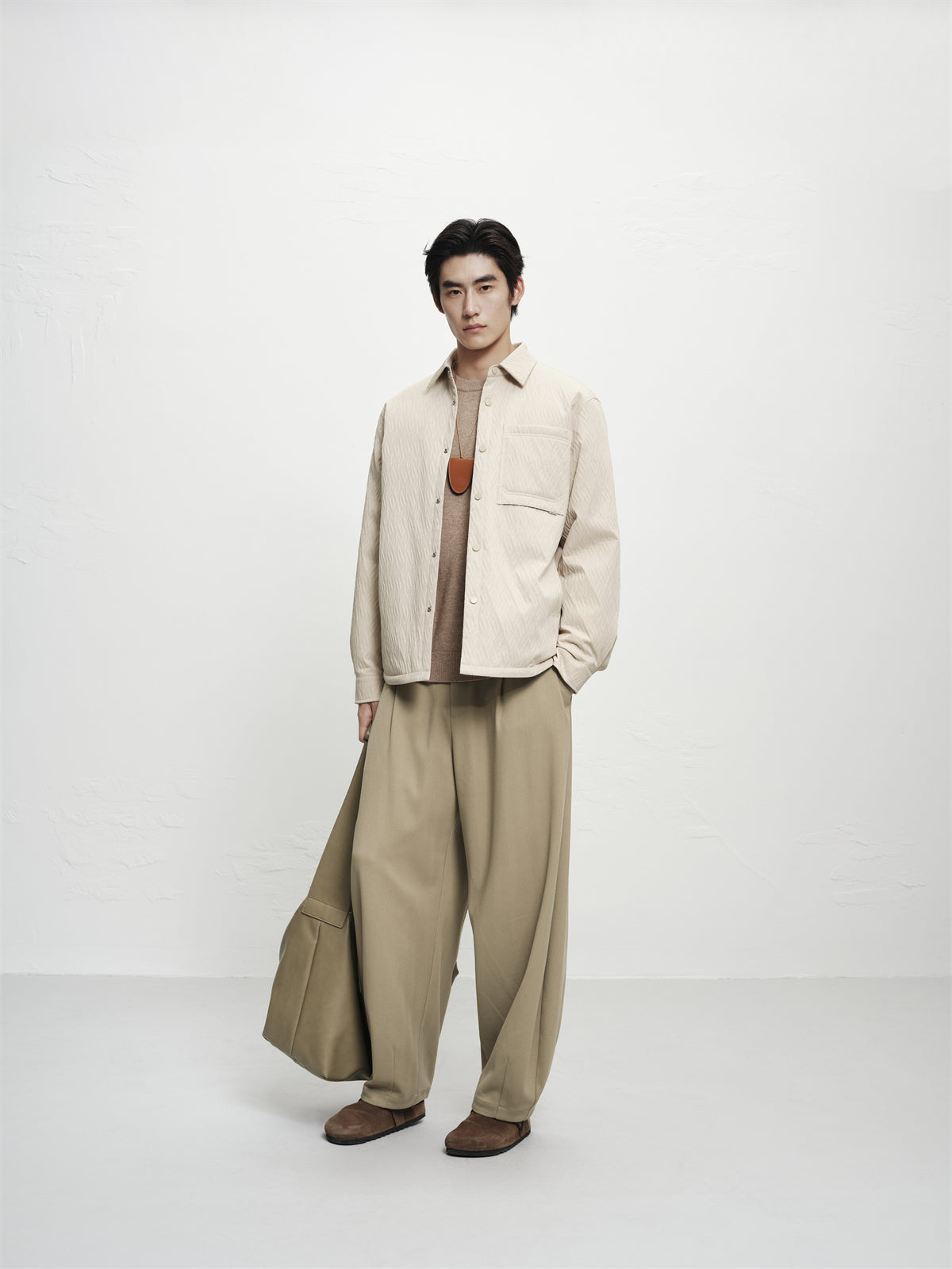 Men's Beige 3D Jacquard Down Shirt Jacket