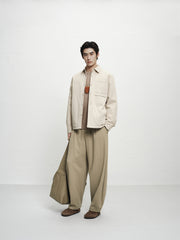 Men's Beige 3D Jacquard Down Shirt Jacket