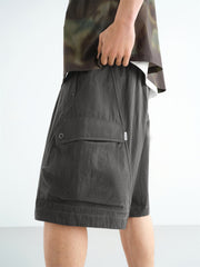Men's Brown Utility Cargo Shorts with 3D Pockets